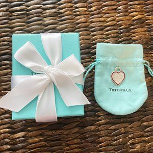 Tiffany & Co. Silver Medium Red Enamel Heart Tag Charm w Pouch & Box